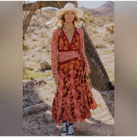 NEW! Free People Women's S Tilda Wrap Boho Maxi Dress Multicolor Floral B2532 - Picture 1 of 3